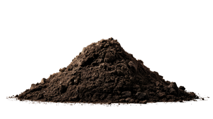 Dark soil pile isolated on black background earthy tones rich texture gardening agriculture