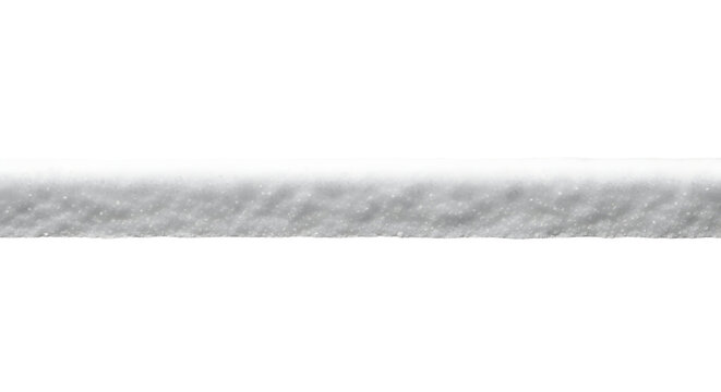An isolated row of pristine white snow on white or transparent background