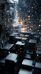 Abstract Cubes with Glowing Particles Floating Around