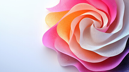 A colorful paper rose with a white background, featuring an abstract gradient and wavy lines