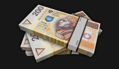 Poland 200 zloty money banknotes pack 3d illustration