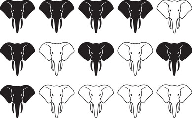 Stylized elephant heads in black and white pattern