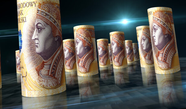 Poland 200 zloty money banknotes rolls 3d illustration