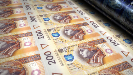 Poland 200 zloty money banknotes print 3d illustration