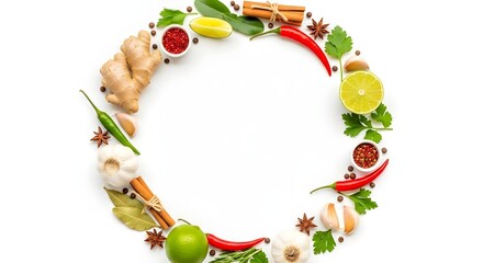 Top-Down View of Colorful Food Ingredients Border
