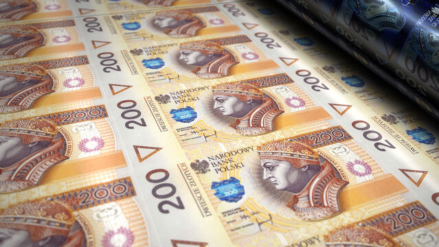 Poland 200 zloty money banknotes print 3d illustration