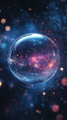 Floating Sphere with Galaxy Inside, Cosmic Abstract Art
