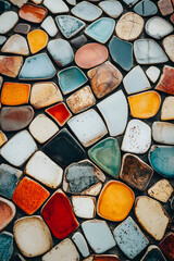 A multicolored mosaic tile wall background texture.