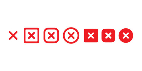 Green Check Mark & Red Cross Icon Set – Approval and Rejection Symbols in Circle and Square.