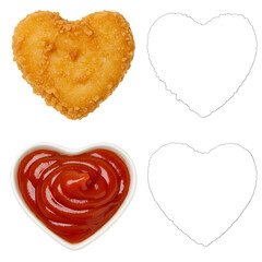 Isolated Heart Shaped Fried Nugget And Ketchup Illustration With Transparent Background