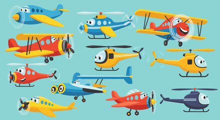 Cartoon Airplane Vector Illustration for Children's Design in Playful Organic Style with Bright Primary Colors