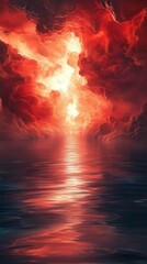 Ethereal Red Clouds Reflecting on Water Surface