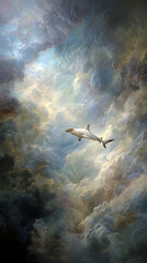 Obraz premium Shark Soaring Through Heavenly Cloudscapes