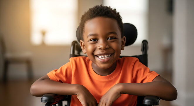 Portrait of a Cheerful Young Boy with Disability - Powered by Adobe