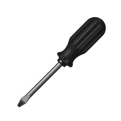 Isolated Illustration of a Flathead Screwdriver with Black Handle on Black Background