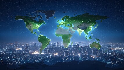 Futuristic Planet Earth Over Skyline