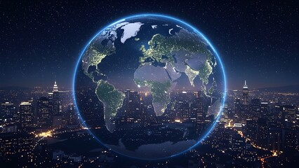 Glowing Earth Above Modern City