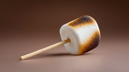 Perfectly roasted marshmallow on a stick with golden crispy edges. A minimalist and appetizing capture for National S&rsquo;mores Day and marshmallow-themed content.