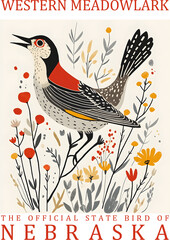Nebraska State Bird Western meadowlark Wall Hanging Home Decoration Poster, State Birds Gallery Wall Art