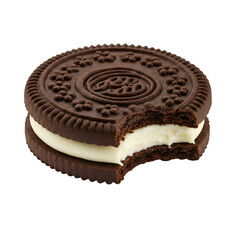 Isolated Photo Of A Delicious Cookie Dessert With Creamy Filling And Bite Mark