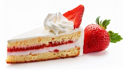 slice of strawberry cream cake isolated on white background