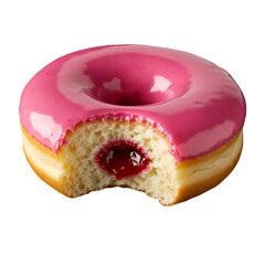 Isolated Photo Of A Pink Glazed Donut With A Bite Missing
