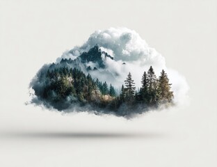 Misty mountain landscape inside a giant cloud