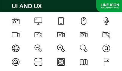 Modern UI UX Design Icon Collection with Minimal Line Art for Prototyping, Interface Layout, App Navigation, and Web User Experience Projects