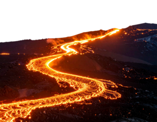 Top-Down Abstract Lava Trail with Burning Light Trails and Heat Waves, Transparent PNG