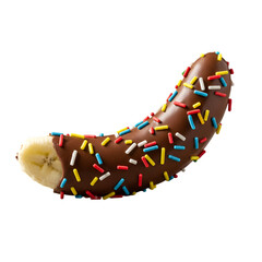 Isolated Photo Of Banana In Chocolate With Colorful Sprinkles On Transparent Background