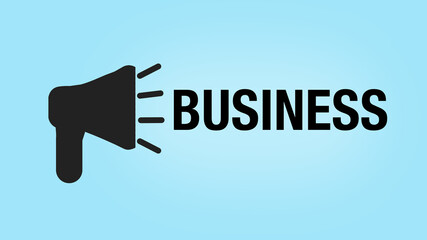 A large microphone with the word business written below it
