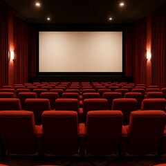 Fototapeta premium Empty movie theater auditorium with red seats and blank screen
