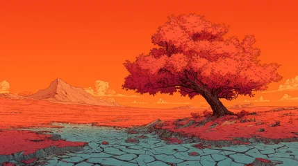  Vivid desert landscape with lone tree © Mursid