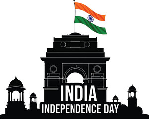 India gate silhouette with flag