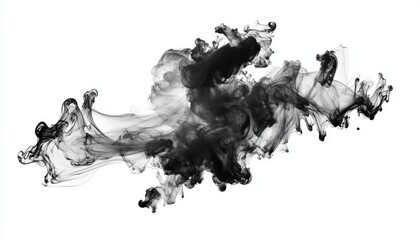 Hand-Painted Black And Grey Ink Blots: An Abstract Water Element. A Full-Haired Wash Of Form And Texture.