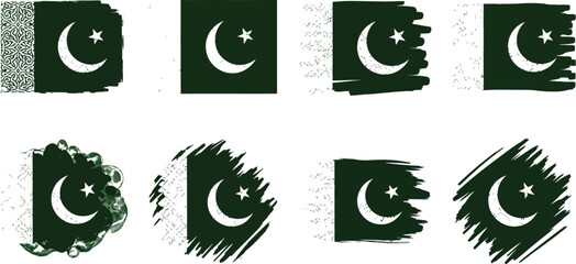 Pakistan flag grunge vector set