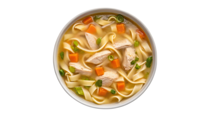 Hearty chicken noodle soup isolated on transparent background