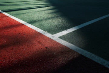 Aesthetic view of tennis court lines and colors.