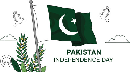 Pakistan independence day illustration with flag and doves