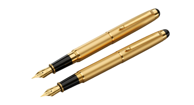 Isolated Luxury Golden Fountain Pens Illustration on Transparent Background