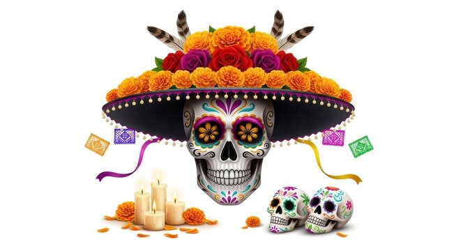 Colorful Decorated Sugar Skull Symbolizes Dia de los Muertos Celebration