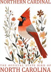 North Carolina State Bird Northern cardinal Wall Hanging Home Decoration Poster, State Birds Gallery Wall Art