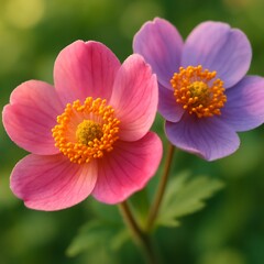 Obraz premium Close-up of Vibrant Pink and Purple Anemones