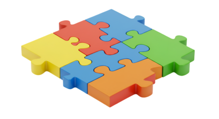 Isometric View of Colorful Puzzle Pieces on Black Background Illustration