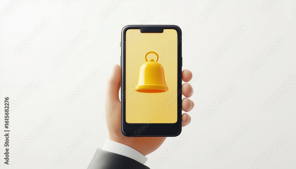 Aufkleber businessman using smartphone with virtual bell ringing for app notification alert in push notificati