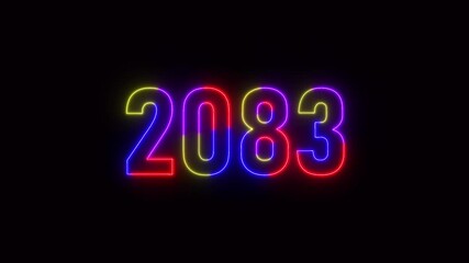 2083 neon line text. Abstract 2083 neon text animation ,For neon color Glowing neon number text background 4k video animation .Digital font against a dark background with neon line looping animation.