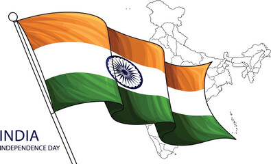 Waving indian flag with india map