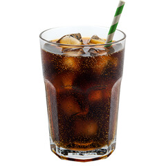 Isolated Photo Of Cola With Ice Cubes And Straw In Transparent Glass