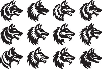 Wolf head silhouette collection tribal design elements
