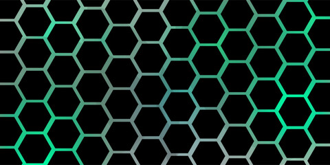 Hexagonal cyberspace green background. Hexagon grid tech pattern.